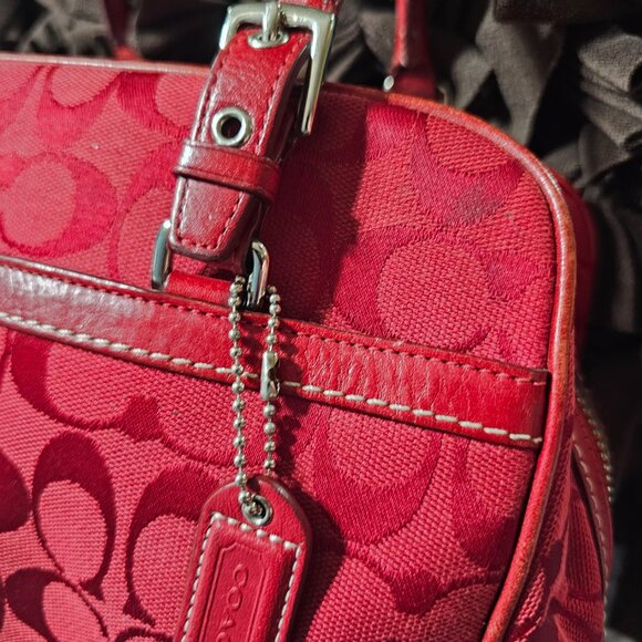 2005 Vintage Y2K Coach Monochrome Red Hampton Bowler Style Satchel Purse - Picture 3 of 10